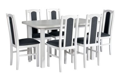 Tischgruppe - Set C mit 6 massiven Holzstühlen, Holzfarbe: Weiß, Polsterung: Dun