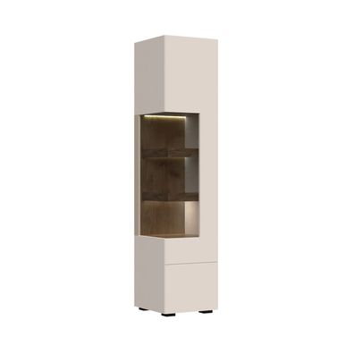 Vitrine Asau 09, Farbe: Kaschmir / Eiche dunkel - Abmessungen: 201 x 45 x 47 cm