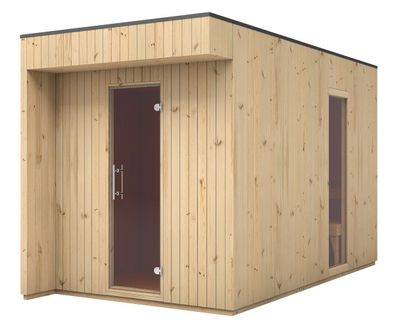 Saunahaus Siloli mit Vorraum, 72 mm Wandstärke, Farbe: Natur - Außenmaße (B x T)