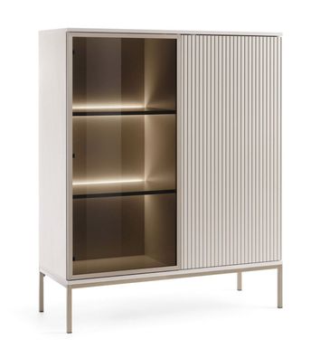 Vitrine mit LED-Beleuchtung, in Kaschmir, 126 x 104 x 39 cm, mit 2 Türen und 6 F