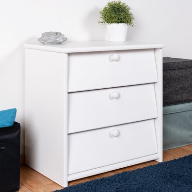 Weißer Schuhschrank Kiefer Vollholz Junco 222, mit 3 Kippschubladen, 62 x 62 x 4