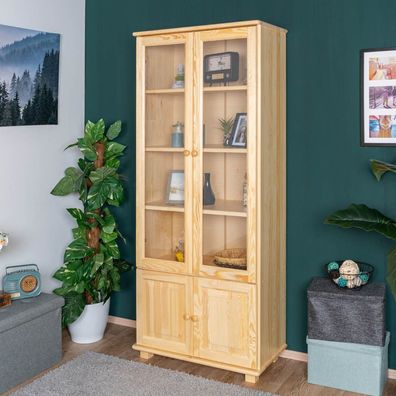 Vitrine Kiefer massiv Vollholz natur B009 - Abmessung 190 x 80 x 42 cm (H x B x