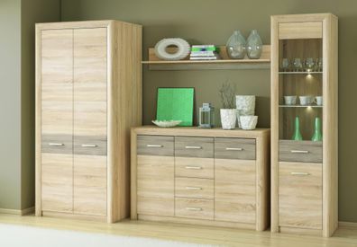 Wohnzimmer Komplett - Set F Mesquite, 4-teilig, Farbe: Sonoma Eiche hell / Sonom
