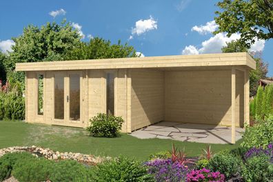 Gartenhaus Schönwipfel 03 mit Anbaudach inkl. Fußboden - 40 mm Blockbohlenhaus,