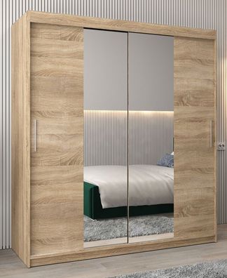 Schiebetürenschrank / Kleiderschrank Bisaurin 4B mit Spiegel, Farbe: Eiche Sonom