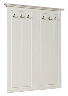 Garderobe Gyronde 28, Kiefer massiv Vollholz, weiß lackiert - 134 x 108 x 8 cm (