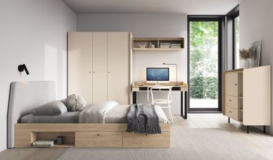 Schlafzimmer Komplett - Set A Sampont, 5-teilig, Beige / Eiche hell, angenehmes