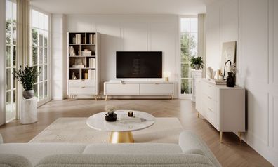 Wohnzimmer - Set A Sloughia, 3-teilig, Farbe: Beige, Beine & Griffe: Metall, ABS