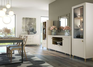Neutrales Esszimmer - Set J Barbe, mit goldene Griffe, Farbe: Kaschmir, ABS-Kant