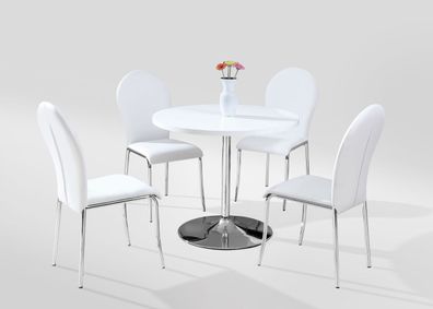 Eleganter Esstisch Daures 41, Weiß Hochglanz / Verchromt, Durchmesser 90 cm, run