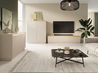 Wohnzimmer - Set B Finghall, 3-teilig, Farbe: Beige, Soft-Close-Funktion, ein TV