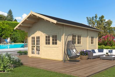 Gartenhaus mit Schlafboden, aus nordischen Fichtenholz, 70 mm Blockbohlenhaus, G