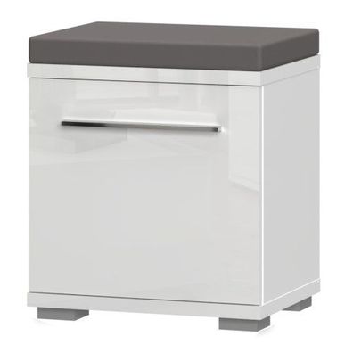 Sitzbank mit Stauraum / Schuhschrank Garim 53, Farbe: Weiß Hochglanz - Abmessung