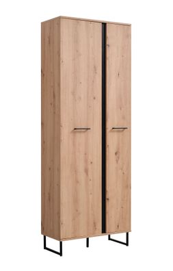 Garderobenschrank mit zwei Türen Crina 12, Farbe: Eiche Artisan / Schwarz, eine