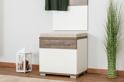 Sitzbank mit Stauraum Sagone 04, Farbe: Eiche Dunkelbraun / Weiß - Abmessungen: