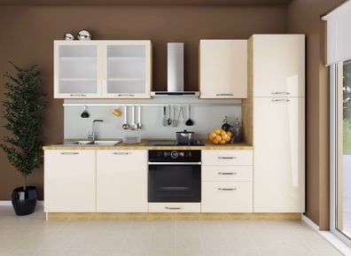 Küchenzeile / Küchenblock Fagali 22, 8-teilig, Farbe: Eiche Braun / Creme Hochgl