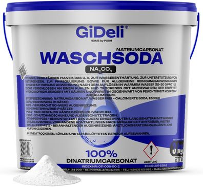 Waschsoda 3kg Natriumcarbonat Na2CO3 Kalziniert Waschmittel Waschpulver GiDeli