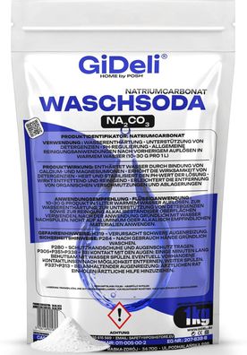 Waschsoda 1kg Natriumcarbonat Na2CO3 Kalziniert Waschmittel Waschpulver GiDeli