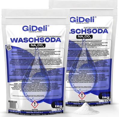 Waschsoda 2kg Natriumcarbonat Na2CO3 Kalziniert Waschmittel Waschpulver GiDeli