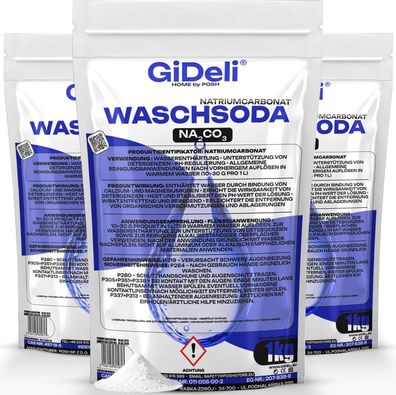 Waschsoda 3kg Natriumcarbonat Na2CO3 Kalziniert Waschmittel Waschpulver GiDeli