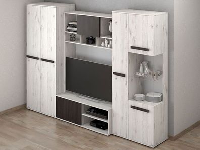 2,8 Meter breite Wohnwand / Drehtürenschrank | Craft Eiche / Kiefer | 4 Türen |