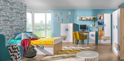 Jugendzimmer Kinderzimmer Komplett - Set D Fabian, 6-teilig, Farbe: Eiche Hellbr