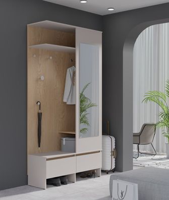 Garderobe mit Spiegel Tarouca 01 | Kaschmir / Creme Torro | 210 x 110 x 38 cm |