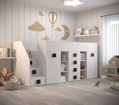Hochbett / Kinderbett / Funktionsbett-Kombination Jura 78 inkl. ausziehbarem Sch