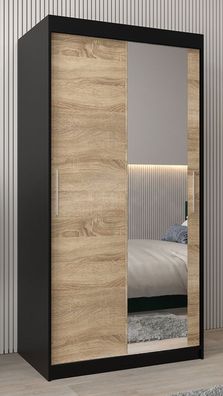 Schiebetürenschrank / Kleiderschrank Bisaurin 1C mit Spiegel, Farbe: Schwarz / E