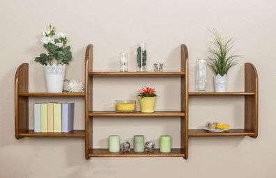 Wandregal Kiefer massiv Vollholz Eichefarben 021 - Abmessung 75 x 150 x 20 cm (H