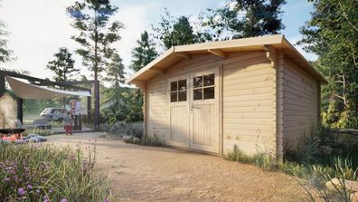 Gartenhaus Sonnenstrahl - 40 mm Blockbohlenhaus, Grundfläche: 14,20 m², Sattelda