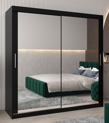 Schiebetürenschrank / Kleiderschrank Bisaurin 5D mit Spiegel, Farbe: Schwarz - A