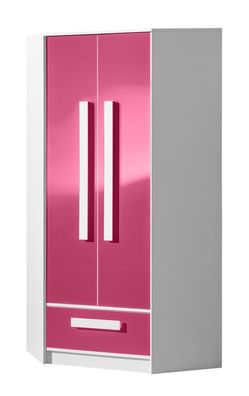 Kinderzimmer - Drehtürenschrank / Eckkleiderschrank Walter 02, Farbe: Weiß / Ros