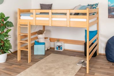 Hochbett 140 x 200 cm "Easy Premium Line" K23/n, Buche Massivholz Natur lackiert