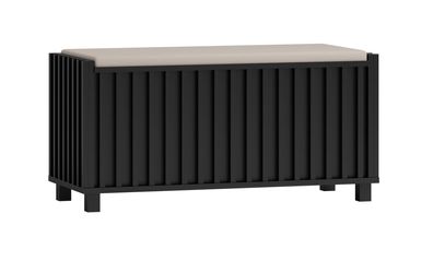 Sitzbank mit Stauraum mit weißer Polsterung, schwarze Truhe, 48 x 99 x 40 cm, au