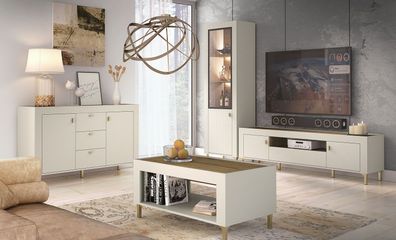 Wohnzimmer Komplett - Set M Barbe, 4-teilig, mit hellen Design, Farbe: Kaschmir,