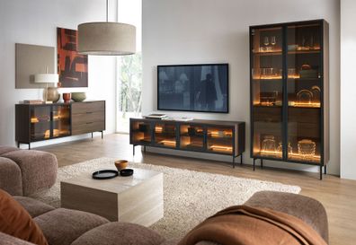 Wohnzimmer - Set A Chaabane | 3-teilig | Farbe: Eiche Dunin / Schwarz | braune G