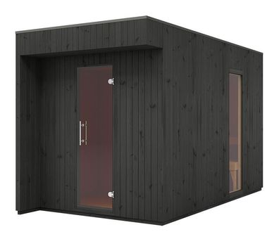 Saunahaus Siloli mit Vorraum, 72 mm Wandstärke, Farbe: Schwarz - Außenmaße (B x