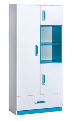 Kinderzimmer - Drehtürenschrank / Kleiderschrank Frank 03, Farbe: Weiß / Blau -