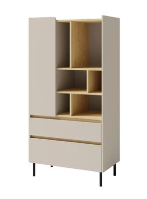 Regal mit 2 Schubladen Fricourt 06, Beige / Eiche hell, 165 x 80 x 40 cm, mit 9