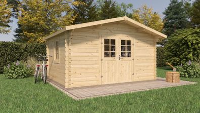 Gartenhaus Wiesentraum 07, Grundfläche 12 m², 44 mm Blockbohlenhaus, Naturbelass
