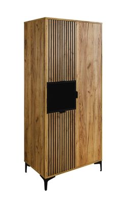 Schrank mit geriffelter Front Calmuco 01, Farbe: Eiche Craft Gold / Schwarz, Maß