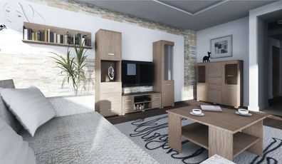 Wohnzimmer Komplett - Set G Kikori, 6-teilig, Farbe: Sonoma Eiche