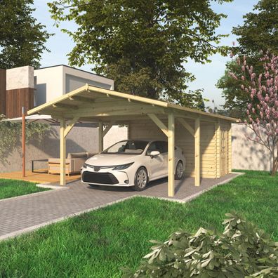 Einzelcarport mit Geräteraum MA 55 | Fichten- und Kiefernholz | Grundfläche 23,4