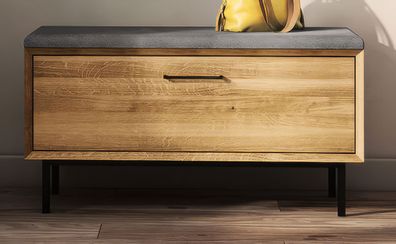 Sitzbank mit Stauraum / Schuhschrank Kumeu 58 Wildeiche massiv geölt - Abmessung