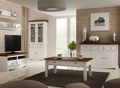 Wohnzimmer Komplett - Set E Gyronde, 6-teilig, Kiefer massiv Vollholz, Farbe: We