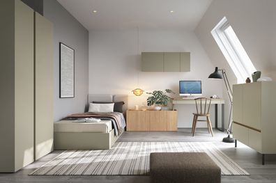 Schlafzimmer Komplett - Set D Fricourt, 5-teilig, Mintgrün / Eiche dunkel, angen