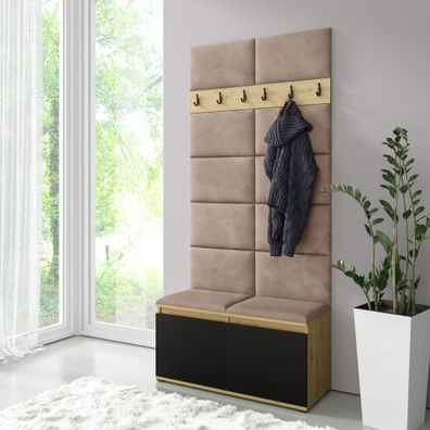 Kleine Garderobe 01 mit Sitzbank gepolstert | Schuhschrank für 8 Paar Schuhe | 2