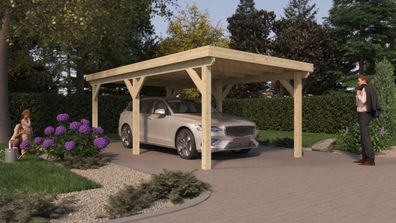 Einzelcarport TA 12 | Fichten- und Kiefernholz | Grundfläche 17,85 m² | Flachdac