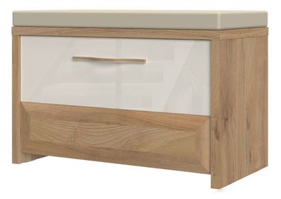 Sitzbank mit Stauraum / Schuhschrank Gataivai 17, Farbe: Beige Hochglanz / Walnu